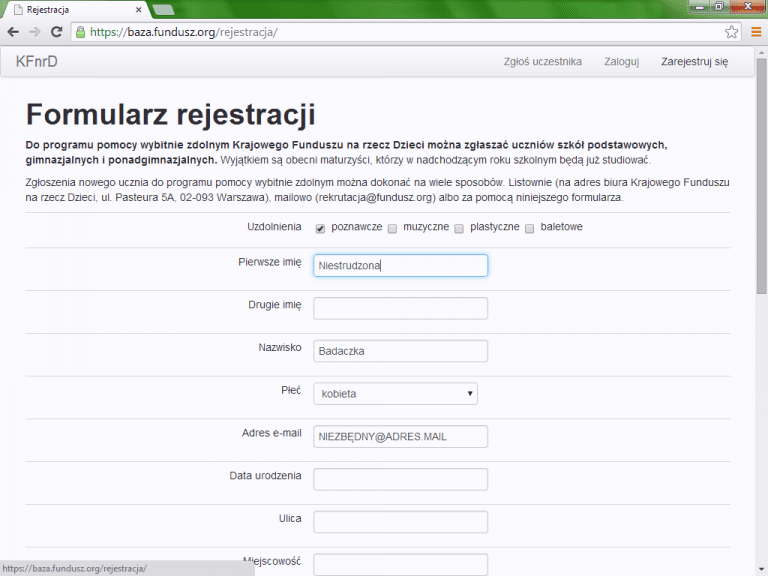 Rekrutacja - rejestracja